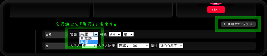 「詳細オプション」ボタンを押し、一番上に表示される言語プルダウンを「英語」に設定します。